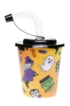 Bicchiere di Plastica con Tubo e Coperchio Halloween